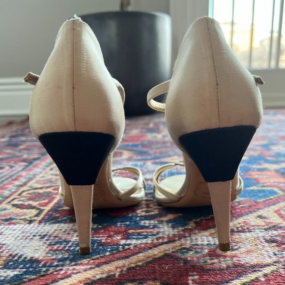 PRADA Champagne Gold T-Strap Satin Sandals SZ 38 - Picture 3 of 7